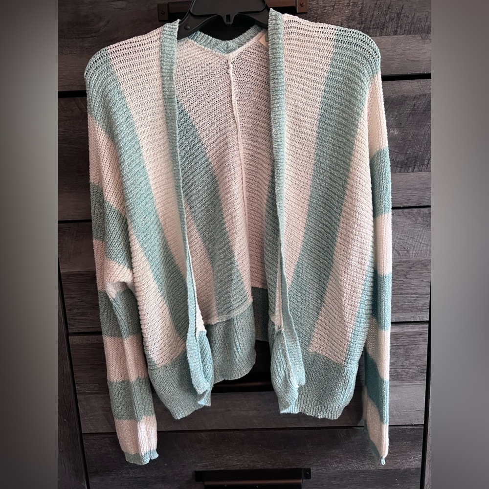 Teal and Cream striped cardigan